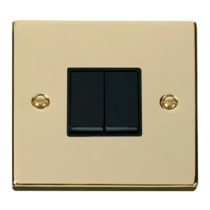 Click Scolmore Plate Switch 2 Gang 2 Way 10A Polished Brass Black Insert Victorian