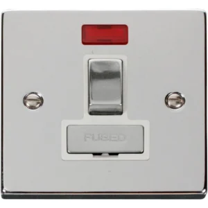 Click Scolmore Connection Unit Ingot Switched Neon 13A Polished Chrome White Insert Victo