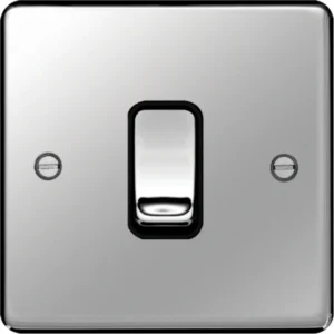 Hager Plate Switch 1 Gang 2 Way 10Ax Polished Steel Black Insert