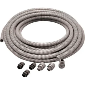 Newlec 20mm Flexible Conduit Kit 10m IP54 PVC Grey C/W Straight Glands+Locknuts (KIT)