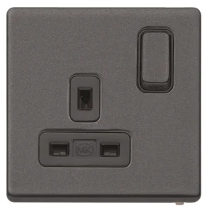 MK Electric Socket 1 Gang Switched DP Lustrous Black Black Insert