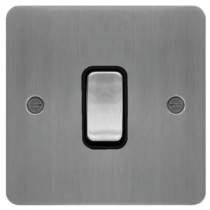 Hager Plate Switch 1 Gang 2 Way 10Ax Brushed Steel Black Insert