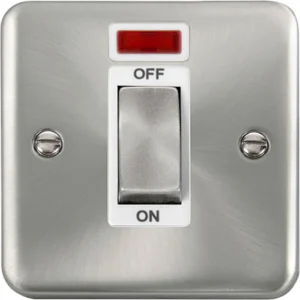 Click Scolmore Control Switch Ingot 1 Gang DP Neon 45A Satin Chrome White Insert