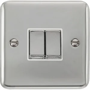 Click Scolmore Plate Switch Ingot 2 Gang 2 Way 10Ax Polished Chrome White Insert