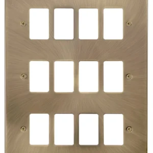 Click Scolmore Victorian Antique Brass 12 Gang GridPro Frontplate Black Gasket