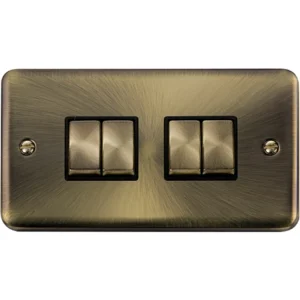 Click Scolmore Plate Switch 4 Gang 2 Way 10Ax Antique Brass Black Insert
