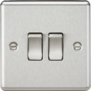 Knightsbridge MLA 10AX 2G 2 Way Plate Switch - Rounded Edge Brushed Chrome