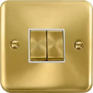 Click Scolmore Plate Switch Ingot 2 Gang 2 Way 10Ax Satin Brass White Insert