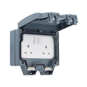 Schneider Electric Lisse Weatherproof IP66 2-Gang 13A 250V Switched Socket - Grey