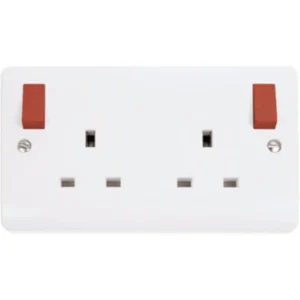 Click Scolmore Socket Switched 2 Gang 13A White Red Outboard Rockers