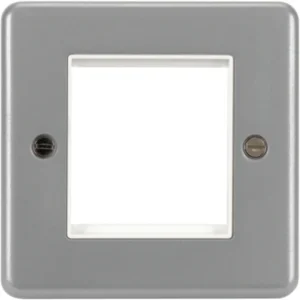 Hager Grey Metal 2 Module Euro Style Accomodation Plate & Back Box With Knockouts