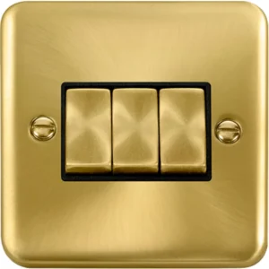 Click Scolmore Plate Switch Ingot 3 Gang 2 Way 10Ax Satin Brass Black Insert
