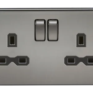 Knightsbridge MLA Screwless 13A 2G DP switched socket - black nickel with black insert