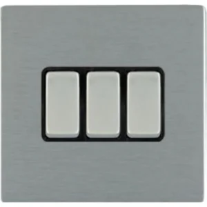 Hamilton Switch Rocker 3 Gang 2 Way 10A 86X86mm Satin Steel Black Insert