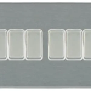 Hamilton Switch Rocker 6 Gang 2 Way 10A 85X145mm Satin Steel/Satin Steel White Insert