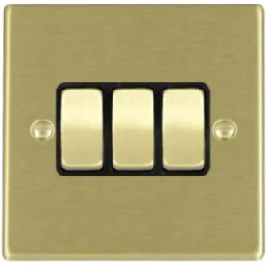 Hamilton Switch Rocker 3 Gang 2 Way 10A 88X88mm Satin Brass/Satin Brushed Black Insert