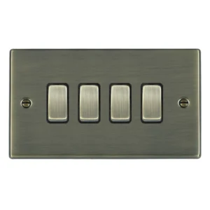 Hamilton Switch Rocker 4 Gang 2 Way 10A 85X145mm Antique Brass/Ant Brushed Black Insert