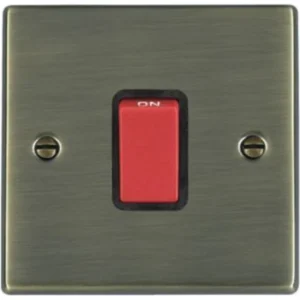 Hamilton Switch Rocker Red 1 Gang DP 45A 88X88mm Antique Brass Black Insert