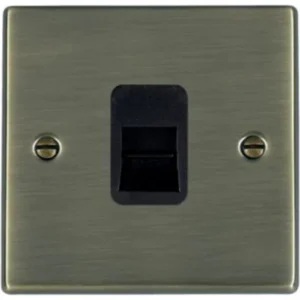 Hamilton Socket 1 Gang Tel Master 88X88mm Antique Brass Black Insert
