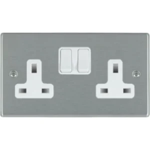 Hamilton Socket 2 Gang Switched 13A 85X145mm Satin Steel White Insert