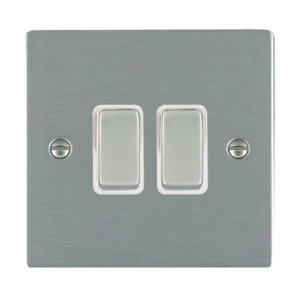 Hamilton Switch Rocker 2 Gang 2 Way 10A 86X86mm Satin Steel/Satin Steel White Insert