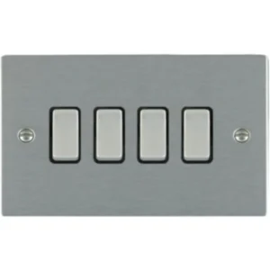 Hamilton Switch Rocker 4 Gang 2 Way 10A 86X146mm Satin Steel/Satin Steel Black Insert