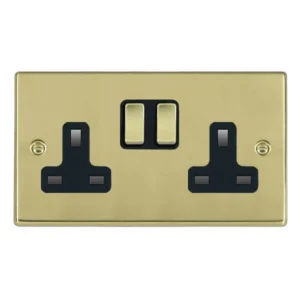 Hamilton Socket 2 Gang Switched 13A 85X145mm Polished Brass Black Insert