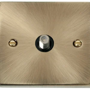 Click Scolmore Socket Satellite Single Antique Brass Black Insert Victorian