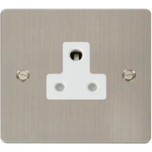 Click Scolmore Socket 1 Gang UnSwitched Round Pin 5A Stainless Steel White Insert
