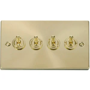 Click Scolmore Victorian Satin Brass 10AX 4 Gang 2 Way Toggle Plate Switch
