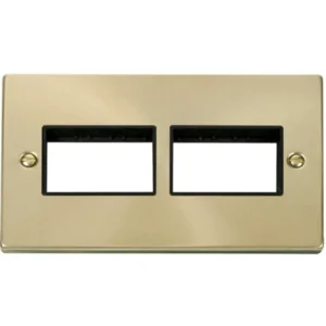 Click Scolmore Victorian Satin Brass Black Insert 2 Gang MiniGrid Unfurnished Plate 2 x 3 Apertures