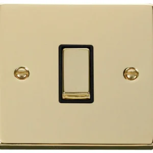 Click Scolmore Victorian Polished Brass Black Insert 10AX Ingot 1 Gang Intermediate Plate Switch