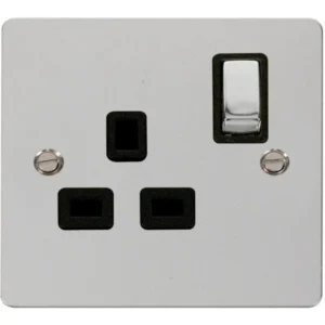 Click Scolmore Socket 1 Gang DP Switched 13A Polished Chrome Black Insert