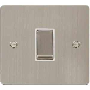 Click Scolmore Plate Switch 1 Gang Intermediate 10A Stainless Steel White Insert