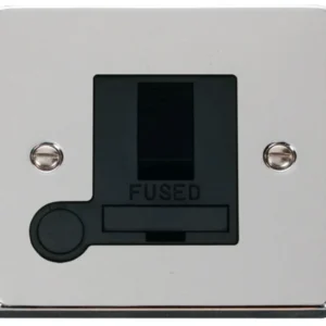 Click Scolmore Victorian Polished Chrome Black Insert 13A Double Pole Switched Fused Connection Unit With Optional Flex Outlet