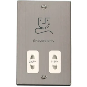 Click Scolmore Shaver Socket Dual Voltage 115/230V Stainless Steel White Insert Victor