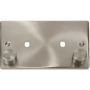 Click Scolmore Victorian Satin Chrome 2 Gang Unfurnished Dimmer Plate & Knobs (1630W Max) - 2 Apertures