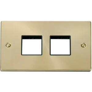 Click Scolmore Victorian Satin Brass Black Insert 2 Gang MiniGrid Unfurnished Plate 2 x 2 Apertures