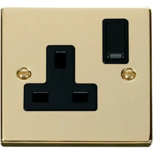 Click Scolmore Socket 1 Gang DP Switched 13A Polished Brass Black Insert Victorian