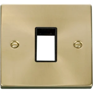 Click Scolmore Victorian Satin Brass Black Insert 1 Gang MiniGrid Unfurnished Plate 1 Aperture