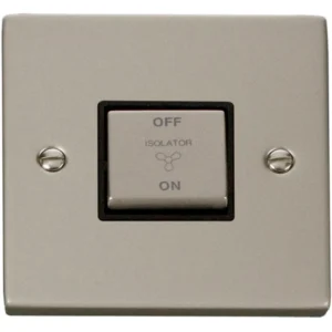 Click Scolmore Victorian Pearl Nickel Black Insert 10A Ingot 3 Pole Fan Isolation Plate Switch