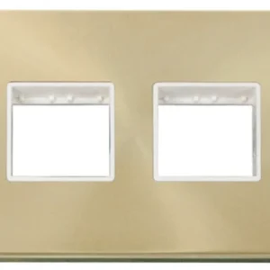 Click Scolmore Front Plate 2 Gang 4 Aperture 2X2 Satin Brass White Gasket Victori