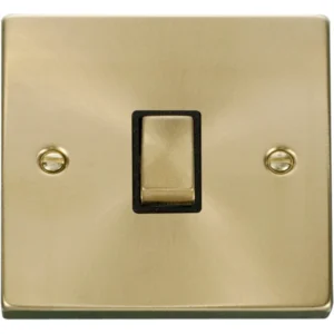 Click Scolmore Victorian Satin Brass Black Insert 20A Ingot Double Pole Plate Switch