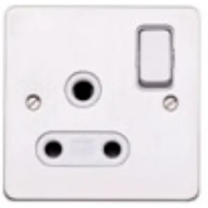 MK Electric Socket 1 Gang Shuttered Switched DP 5A Brushed Stainless Steel Black Inser