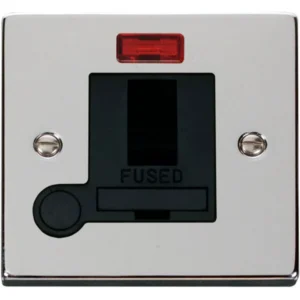 Click Scolmore Victorian Polished Chrome Black Insert 13A Double Pole Switched Fused Connection Unit With Neon & Optional Flex Outlet