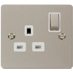 Click Scolmore Socket 1 Gang DP Switched 13A Pearl Nickel White Insert