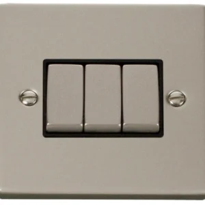 Click Scolmore Victorian Pearl Nickel Black Insert 10AX Ingot 3 Gang 2 Way Plate Switch