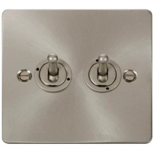 Click Scolmore Toggle Switch 2 Gang 2 Way 10A Brushed Stainless