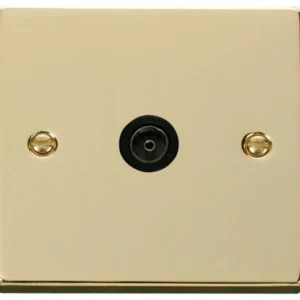 Click Scolmore Socket Coaxial Single Polished Brass Black Insert Victorian
