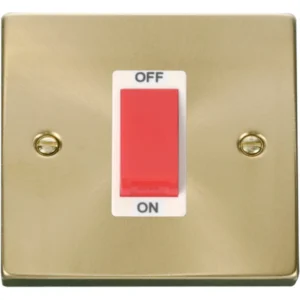 Click Scolmore Cooker Control Switch 1 Gang 45A Satin Brass White Insert Victorian